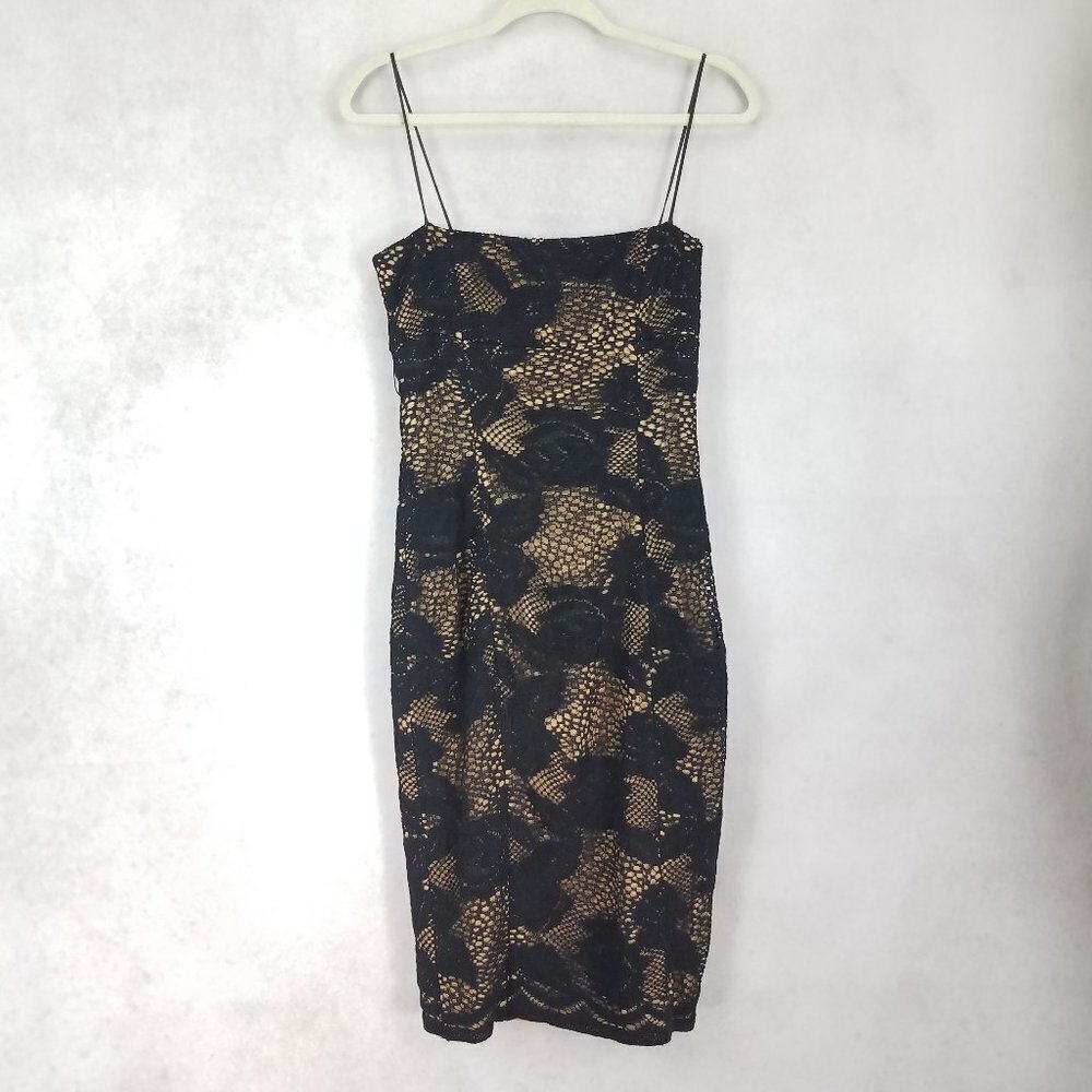 ICE ICEBERG IT 42/ US S Black Cocktail Sheath Dress Spaghetti Straps Lace knit